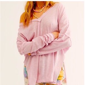 Free People We The Free On My Mind V Neck Shirt pink nwot